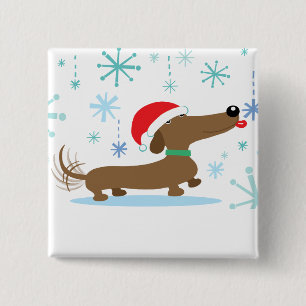 Bóton Quadrado 5.08cm Botão do Dachshund do Natal