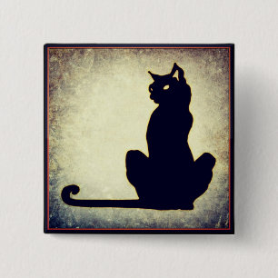Bóton Quadrado 5.08cm Botão do Dia das Bruxas de Gato Negro