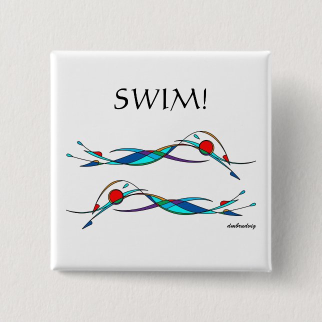 Bóton Quadrado 5.08cm Botão do duo dos nadadores do estilo livre (Frente)
