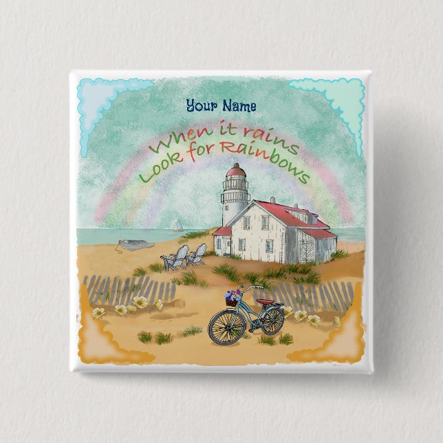 Bóton Quadrado 5.08cm Botão do farol de bicicleta de praia (Frente)