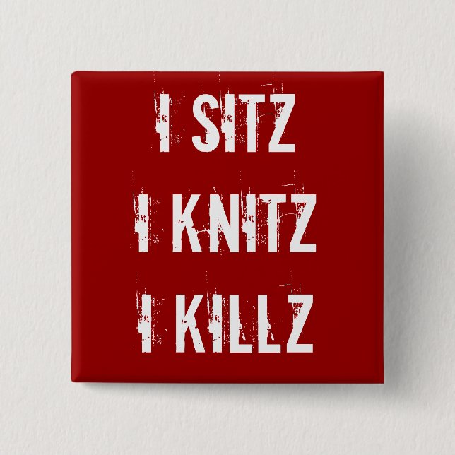 Bóton Quadrado 5.08cm Botão do HA - Sitz Knitz Killz (Frente)