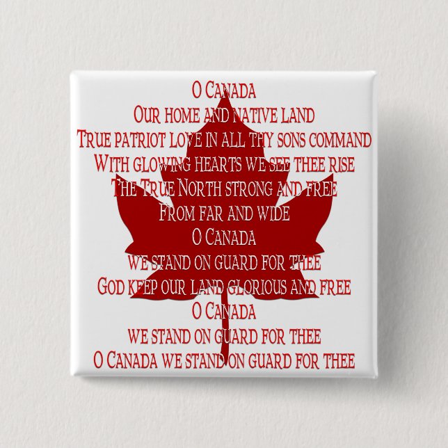 Bóton Quadrado 5.08cm Botão do hino do Canadá Souvenirs do Canadá Presen (Frente)