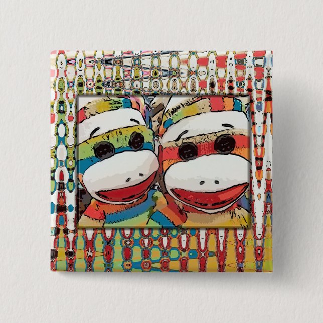 Bóton Quadrado 5.08cm Botão do macaco da peúga (Frente)