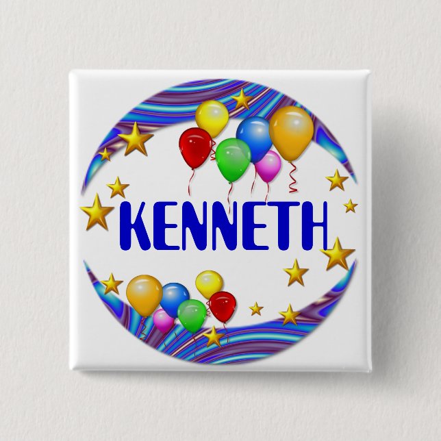 Bóton Quadrado 5.08cm Botão do nome do ~ dos balões & das estrelas (Frente)