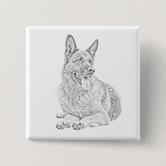 Bóton Quadrado 5.08cm Botão do pino do German shepherd de desenho do láp (Frente)