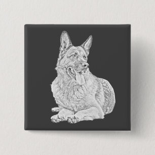 Bóton Quadrado 5.08cm Botão do pino do German shepherd Feliz de Desenho 