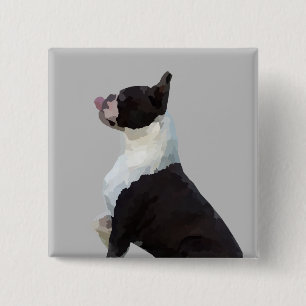 Bóton Quadrado 5.08cm Botão do pino Watercolor Boston Terrier