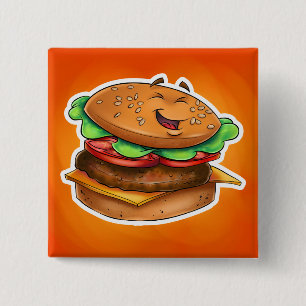 Bóton Quadrado 5.08cm botão do quadrado do Hamburger dos desenhos