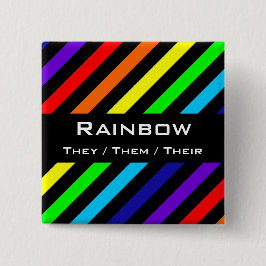 Bóton Quadrado 5.08cm Botão do Rainbow Stripes Name / Pronoun