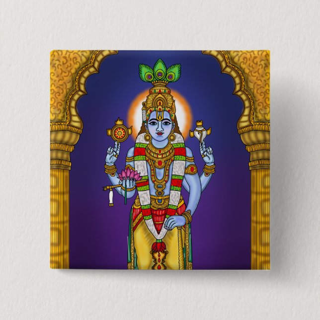 Bóton Quadrado 5.08cm Botão do Senhor Vishnu (Frente)