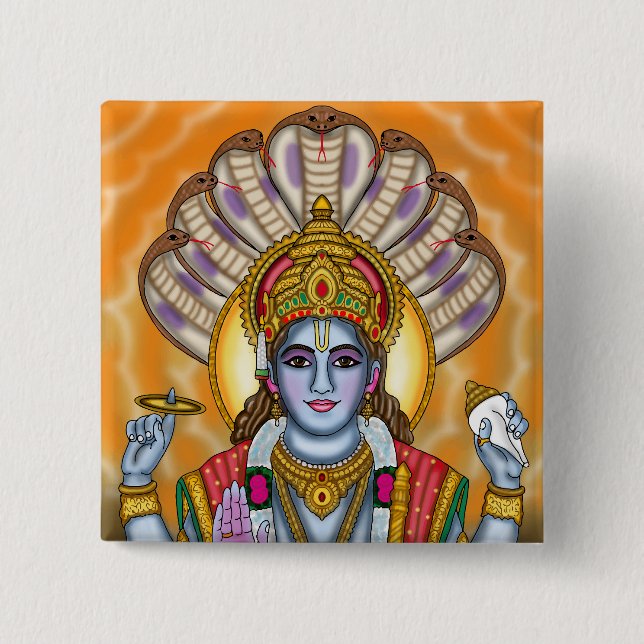 Bóton Quadrado 5.08cm Botão do Senhor Vishnu (Frente)