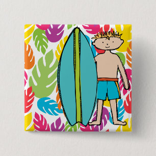 Bóton Quadrado 5.08cm Botão do Surfista de Cabelo Louro