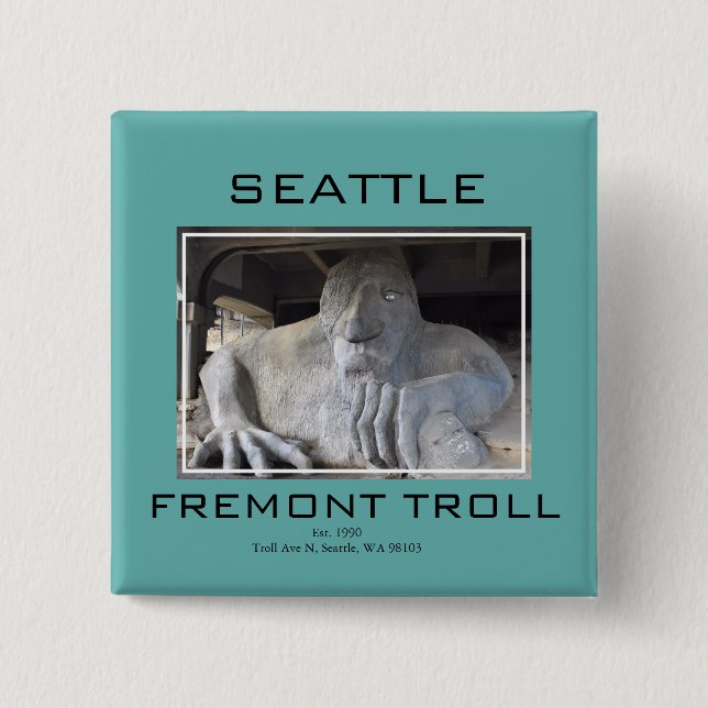 Bóton Quadrado 5.08cm Botão do Troll Fremont de Seattle (Frente)