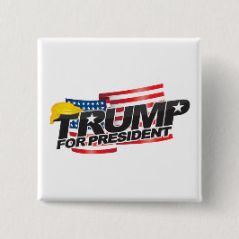 Bóton Quadrado 5.08cm Botão Donald Trump Para Presidente (com cabelo)