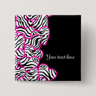 Bóton Quadrado 5.08cm Botão dos corações da zebra