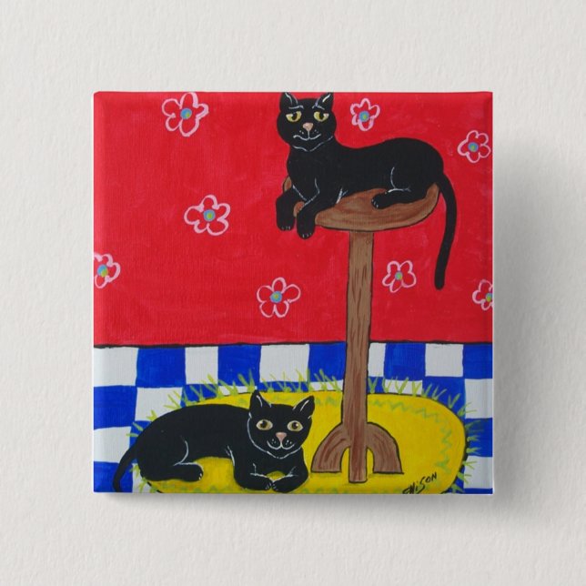 Bóton Quadrado 5.08cm Botão dos gatos pretos (Frente)