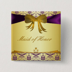 Bóton Quadrado 5.08cm Botão Dourado roxo ornamentado do partido de