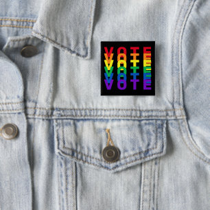 Bóton Quadrado 5.08cm Botão Esquadrão de Letras Arco-Íris VOTO