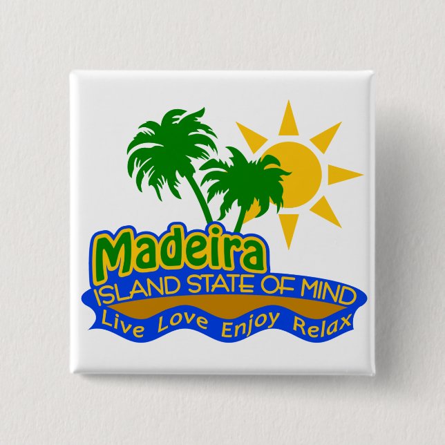Bóton Quadrado 5.08cm Botão Estado da Mente Madeira (Frente)