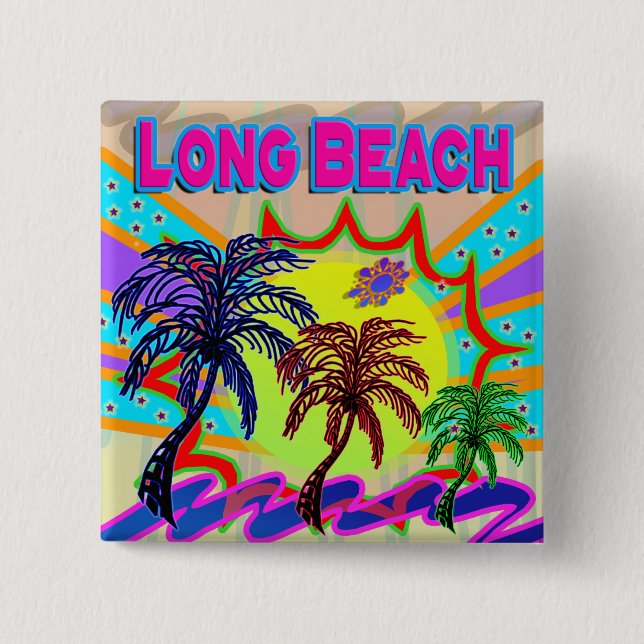 Bóton Quadrado 5.08cm Botão Eterno de Long Beach (Frente)