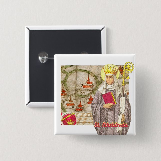 Bóton Quadrado 5.08cm Botão Etheldreda (Audrey) (P 003) (Frente & Verso)