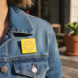 Bóton Quadrado 5.08cm Botão Feliz