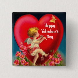 Bóton Quadrado 5.08cm Botão Feliz dia de os namorados Cupid