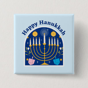 Bóton Quadrado 5.08cm Botão festivo de férias Feliz Hanukkah