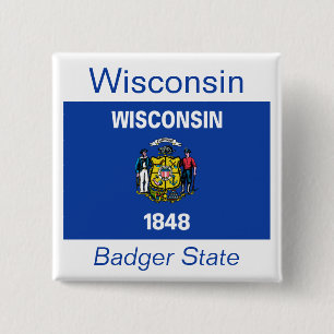 Bóton Quadrado 5.08cm Botão Flag de Wisconsin
