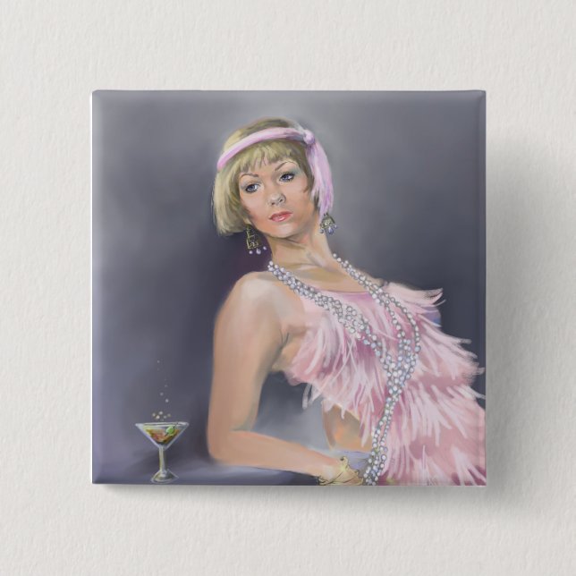 Bóton Quadrado 5.08cm Botão Flapper Springtime (Frente)