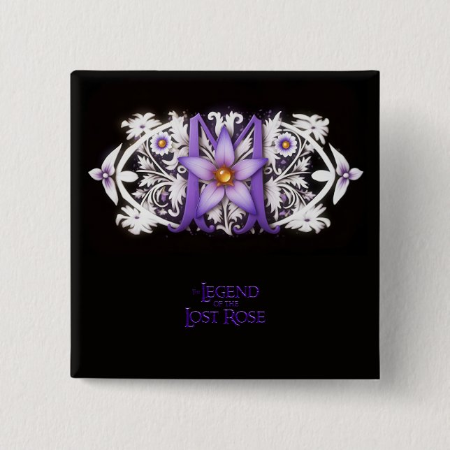 Bóton Quadrado 5.08cm Botão Flor Morgana Fantasy (Frente)