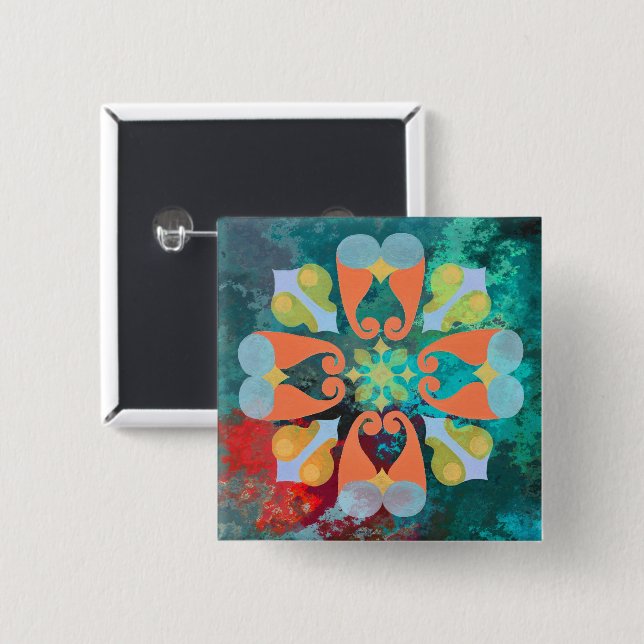 Bóton Quadrado 5.08cm Botão Floral (Frente & Verso)