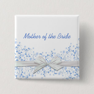 Bóton Quadrado 5.08cm Botão floral azul luxuoso da fita dos redemoinhos