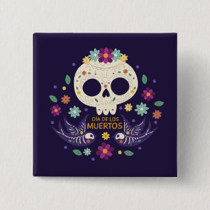 Bóton Quadrado 5.08cm Botão floral colorido de Crânio Diâmetro de