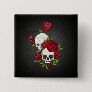 Bóton Quadrado 5.08cm Botão floral de Crânio Diâmetro de los Muertos