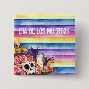 Bóton Quadrado 5.08cm Botão floral de Crânio Diâmetro de los Muertos 