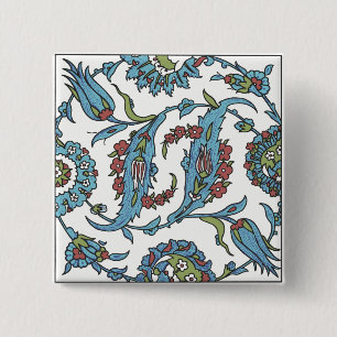 Bóton Quadrado 5.08cm Botão floral islâmico do azulejo #1Square