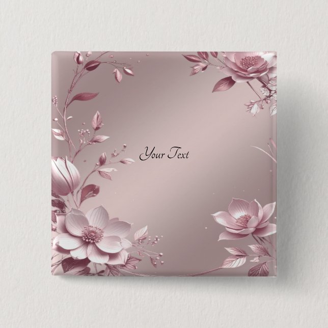 Bóton Quadrado 5.08cm Botão Floral Rosa Delicado (Frente)