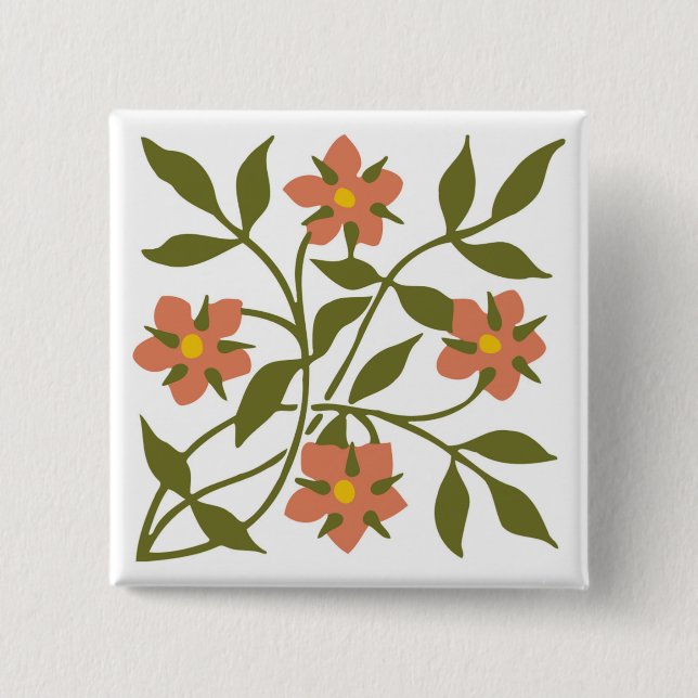 BÓTON QUADRADO 5.08CM BOTÃO FLORES DE LARANJA (Frente)