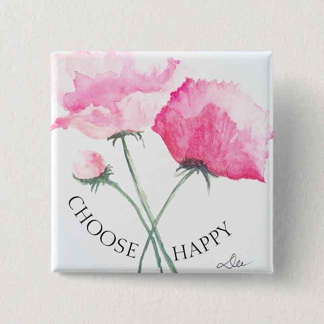 Bóton Quadrado 5.08cm Botão Flores Rosa (Frente)