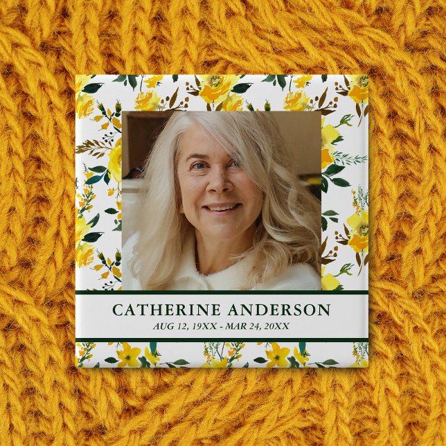Bóton Quadrado 5.08cm Botão Fotográfico do Memorial do Funeral Amarelo (Criador carregado)
