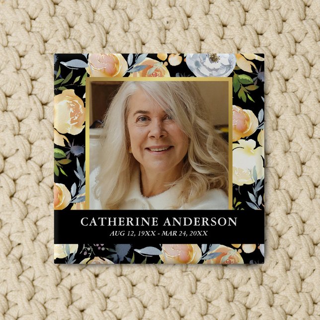 Bóton Quadrado 5.08cm Botão Fotográfico do Memorial do Funeral Floral Pe (Criador carregado)