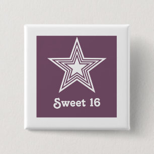 Bóton Quadrado 5.08cm Botão Funky do doce 16 da estrela, roxo