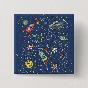 Bóton Quadrado 5.08cm Botão Gatos no Espaço
