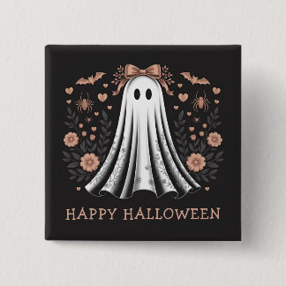 Bóton Quadrado 5.08cm Botão Ghost Girl Feliz Halloween