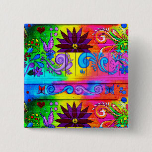 Bóton Quadrado 5.08cm botão groovy do hippie dos anos 70