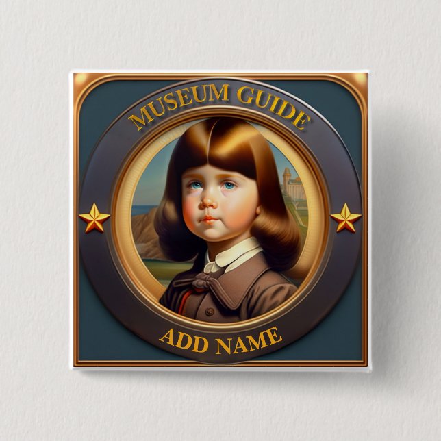 Bóton Quadrado 5.08cm Botão Guia do Museu Personalizado (Frente)