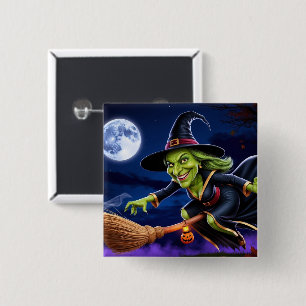 Bóton Quadrado 5.08cm Botão Halloween/Witch