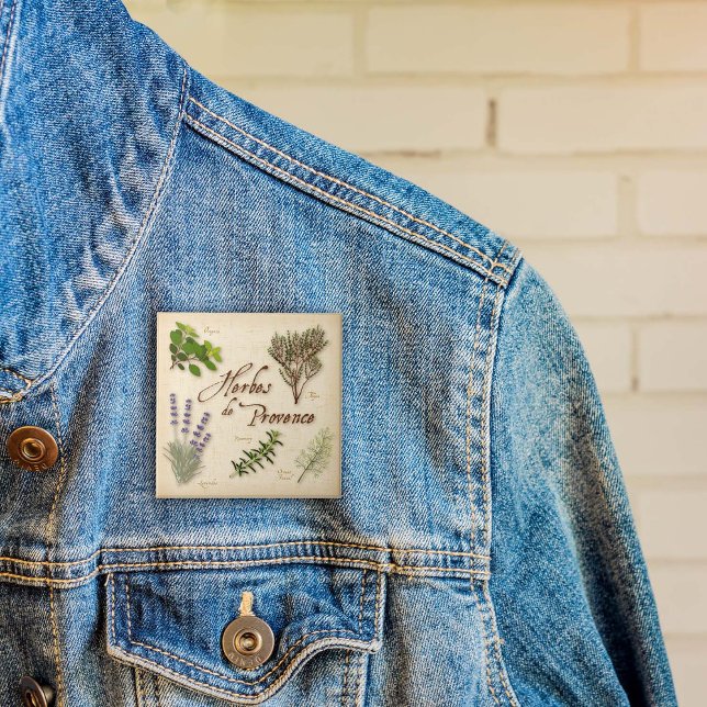 Bóton Quadrado 5.08cm Botão Herbes de Provence (Herbes de Provence Button with rosemary, sweet lavender, fennel, oregano and thyme. )