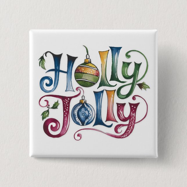 Bóton Quadrado 5.08cm Botão Holly Jolly (Frente)